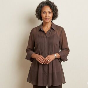 Alfani Brown Sheer Button-Up 2 pieces‎ set Blouse